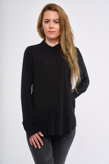 Bavlnená košeľa s dlhým rukávom čierna